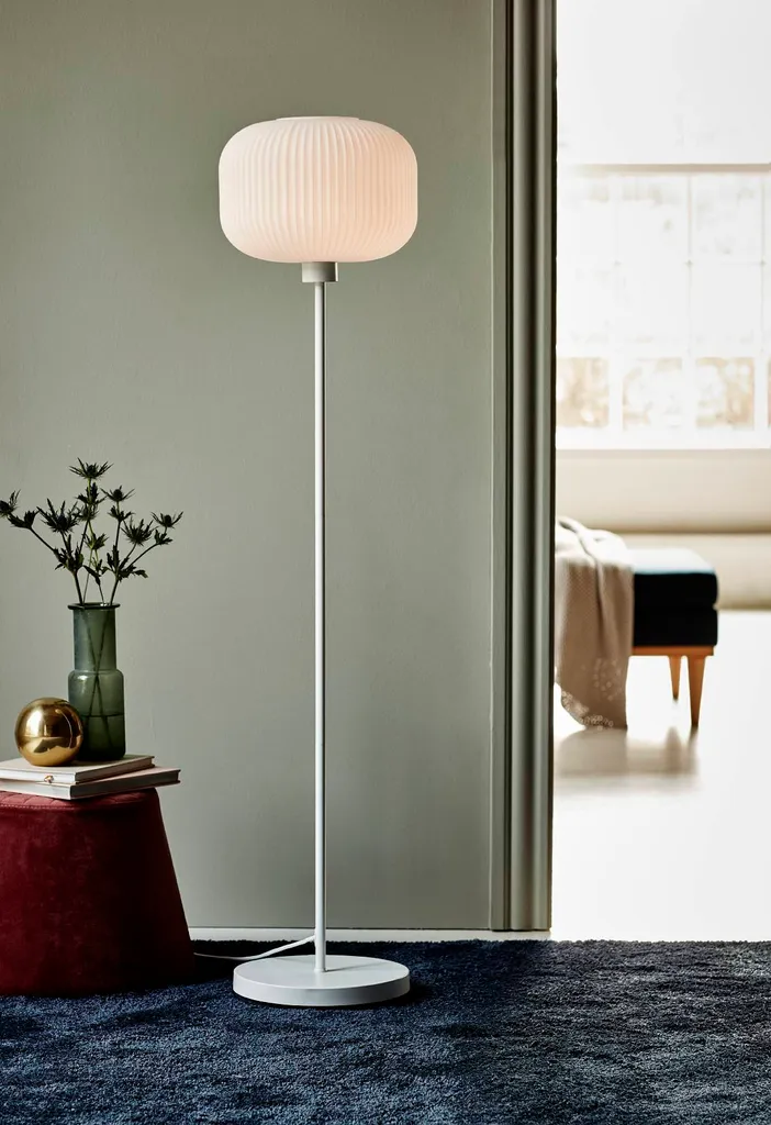 Lampe de lecture Milford Lampadaire de Salon Blanc Ø 30 cm en Verre