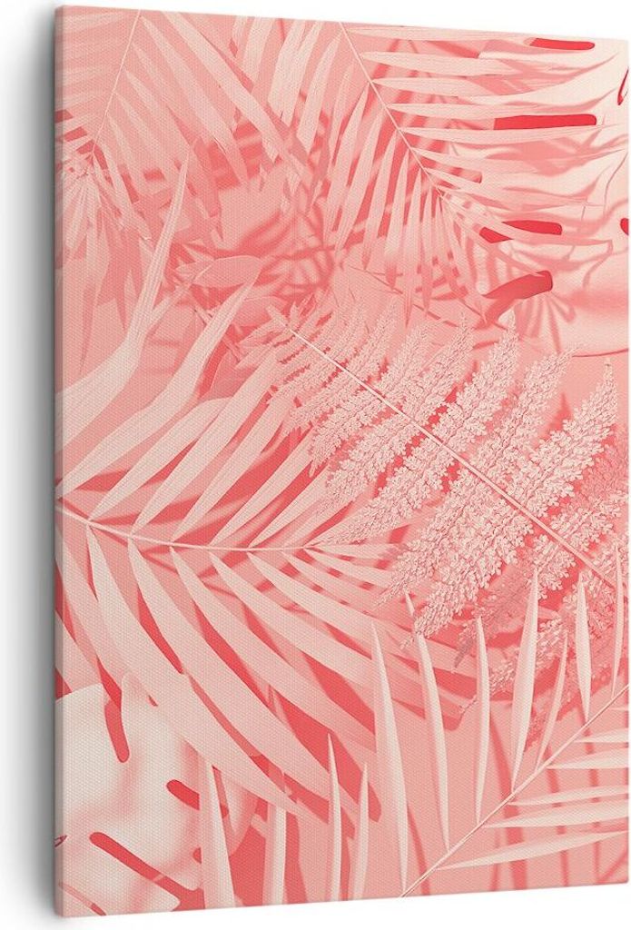 Bild auf Leinwand - Leinwandbild - Einteilig - Rosa Blätter Palmen - 50x70cm - Wand Bild - Wanddeko - Wandbilder - Leinwanddruck - Wanddekoration ...