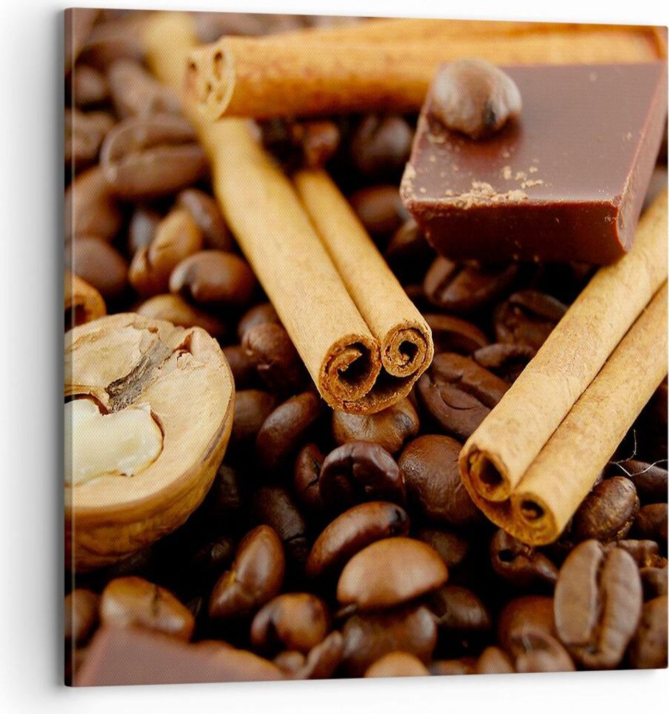Bild auf Leinwand - Leinwandbild - Gerösteter Kaffee Aroma Schokolade - 70x70cm - Wand Bild - Wanddeko - Leinwanddruck - Bilder - Kunstdruck - Lei...