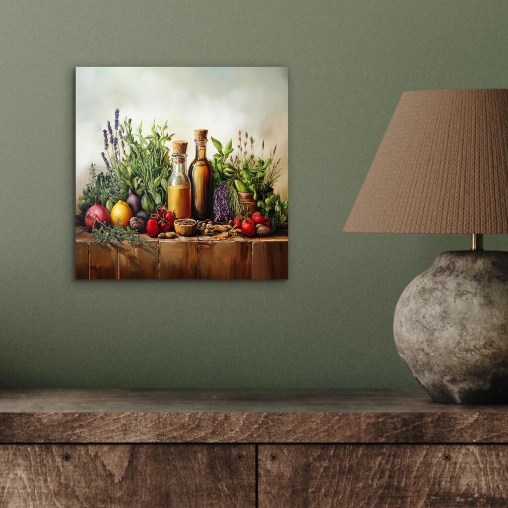 MuchoWow Wanddekoration Metall Metallbild Wandkunst 20x20 cm Stilleben - Kräuter - Gewürze - Früchte - Farbenfroh MuchoWow Aluminium Gemälde - ...