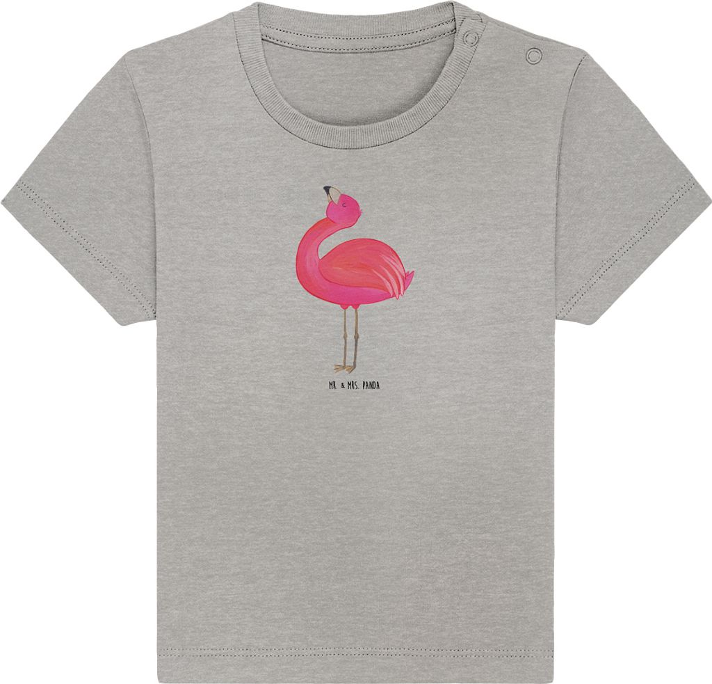 Mr. & Mrs. Panda T-Shirt Flamingo Stolz 6. - 12. Monat - Heather Grey - Geschenk, Organic Baby Shirt, Tochter, Babyshirt, Beste Freundin, Baumwolls...