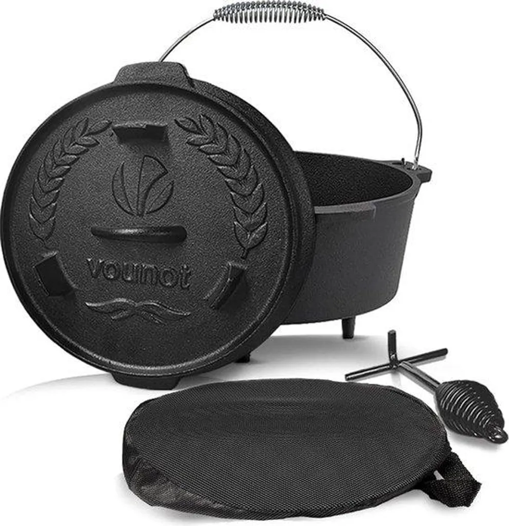 Cocotte en fonte forgée 4,25L pour camping et barbecue avec sac inclus