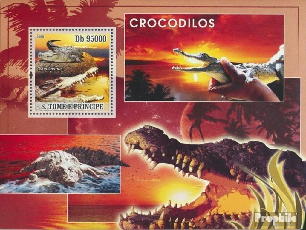 Briefmarken Sao Tome e Principe 2008 Mi Block641 (kompl.Ausg.) postfrisch Krokodile