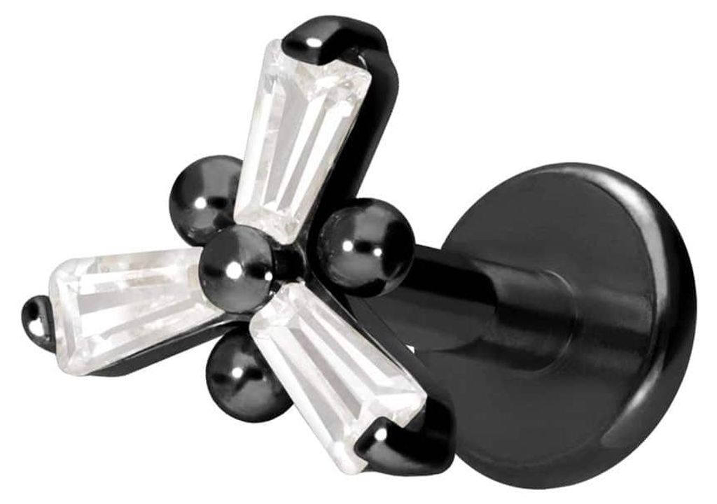 Ohrpiercing, Nasenpiercing Titan Labret mit Innengewinde KRISTALLBLUME Schwarz Stablänge: 7mm | Stabstärke: 1,6mm