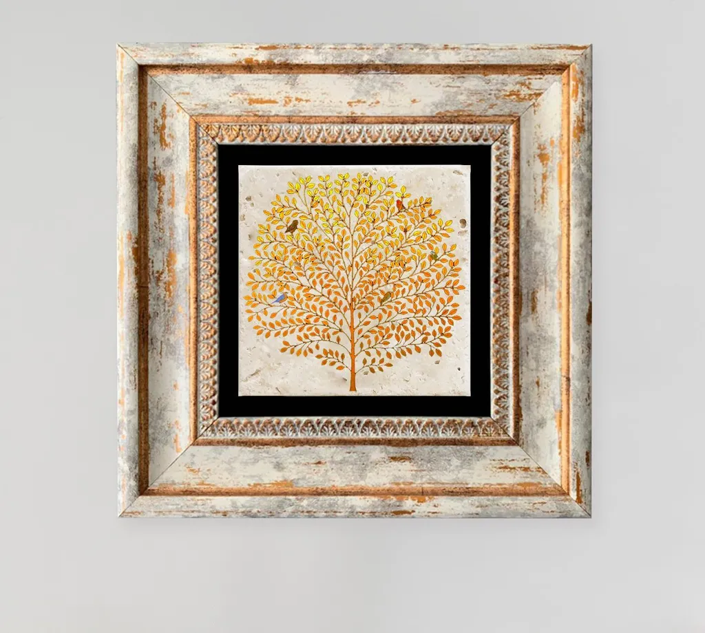 Petit tableau coloré en pierre pour étagère ou mur salon 20x20 cm