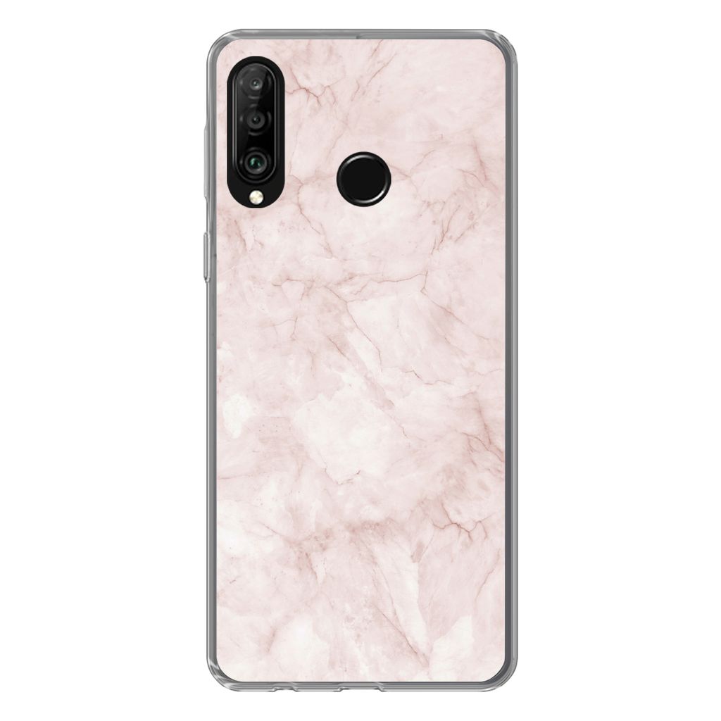 MuchoWow Handyhülle Schutzhülle Hülle für Huawei P30 Lite Marmor - Rosa - Schick Silikon Softcase Handy Hülle - Handyhülle