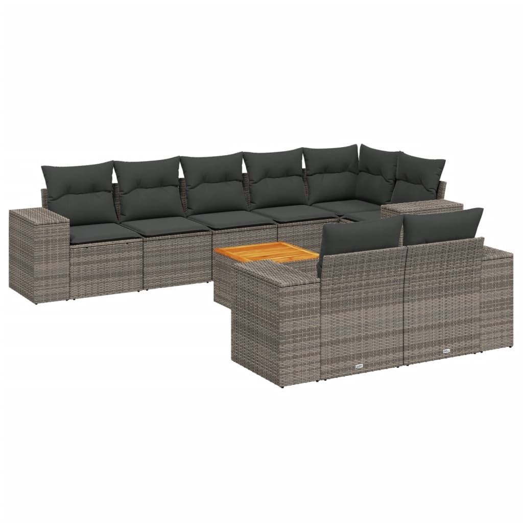 Gartenmöbel-Set 9-tlg., Modulare Sofagarnitur mit Stauraum & wasserabweisendem Beutel, Poly Rattan & Akazienholz, Grau, UV-beständig