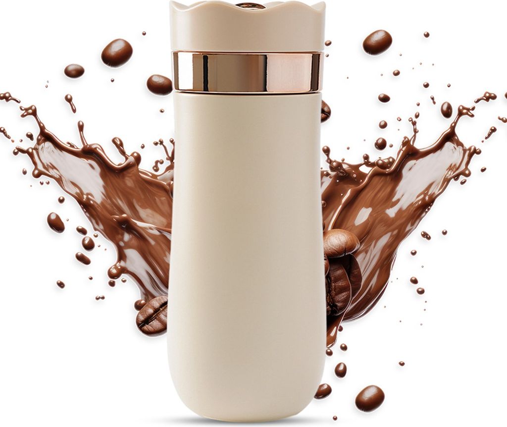 Tragbare French Press Reisebecher 320ml/11oz Edelstahl Doppelwand Isolierter Kaffeebereiter fr gemahlenen Kaffee und Teebl?tter fr unterwegs Kein