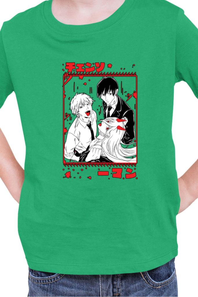 Kinder T-Shirt Manga Japan Anime Comics Animation Chainsaw Anime manga Man 16, 3-4 Jahr - 104 / Grün