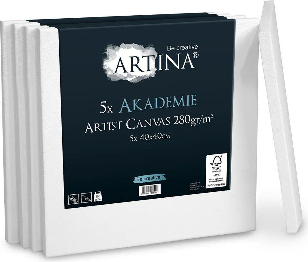 Support Peinture Artina Akademie Lot de 5 Toiles pour Huile Acrylique