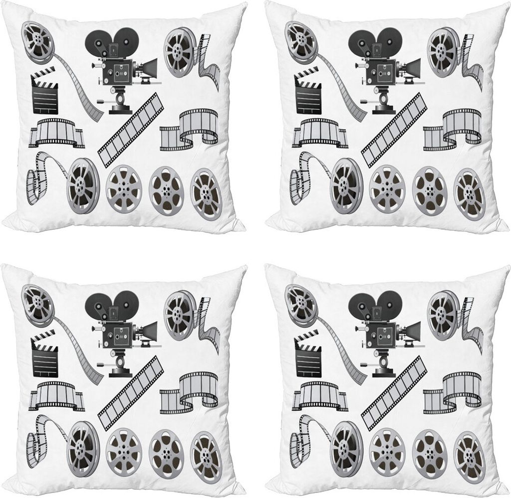 ABAKUHAUS Kino Kissenbezug Set (4 Stück), Graustufen- Reel, Moderner Doppelseitiger Digitaldruck, 60 cm x 60 cm, Grau schwarz