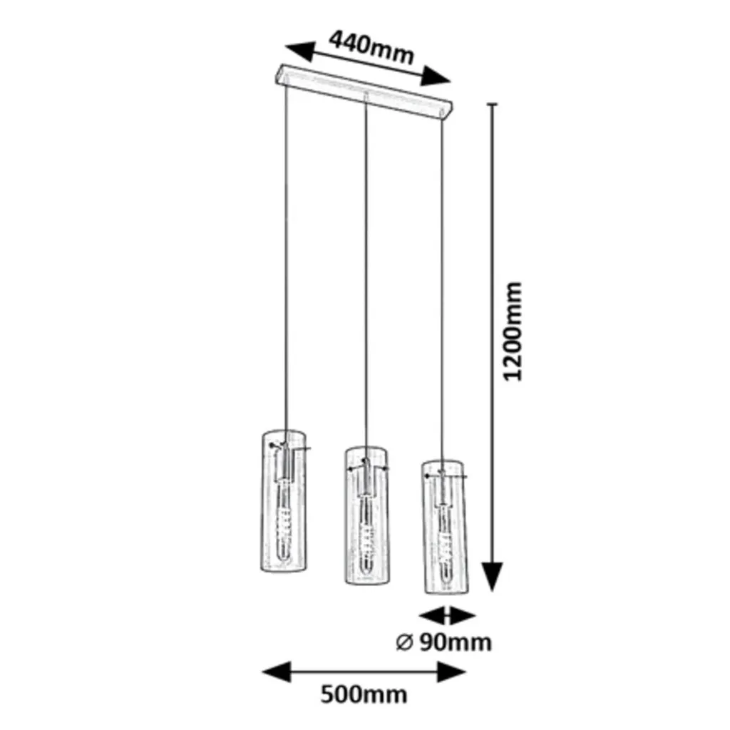 Suspension Triple E27 Noire Acantha 5259 - Design Métal Minimaliste - 3
