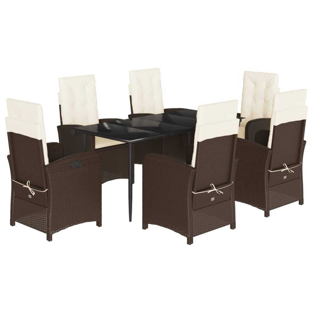 "SALE 2026" 7-tlg. Garten-Essgruppe - elegantes Design - Sitzgruppe/Gartenmöbel-Set - mit Kissen Braun Poly Rattan - Terassenmöbel DEMöbel641271