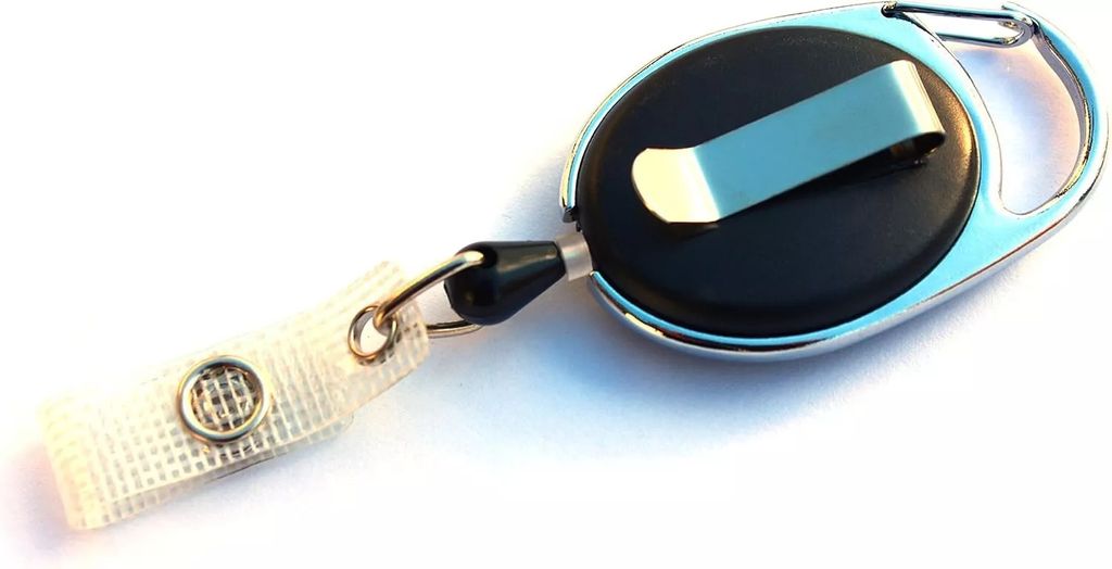 2x SCHWARZ Ausweisjojo Schlüsselanhänger Jojo Zipper oval mit Druckknopf Lasche & Gürtelclip für Ausweishüllen Karten Hüllen Schlüssel Halt...