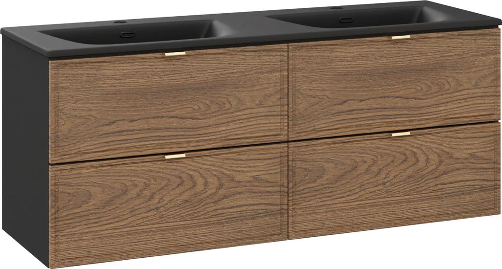 Badezimmerschrank 120 Cm Eiche Schwarz Matt Mit Doppelwaschtisch