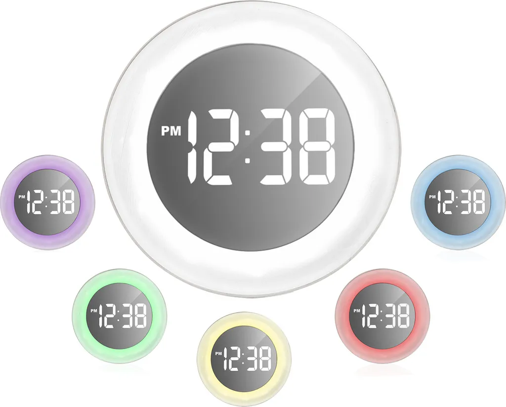 Horloge murale LED miroir Technoline WS 8086 avec support de table noir - 3