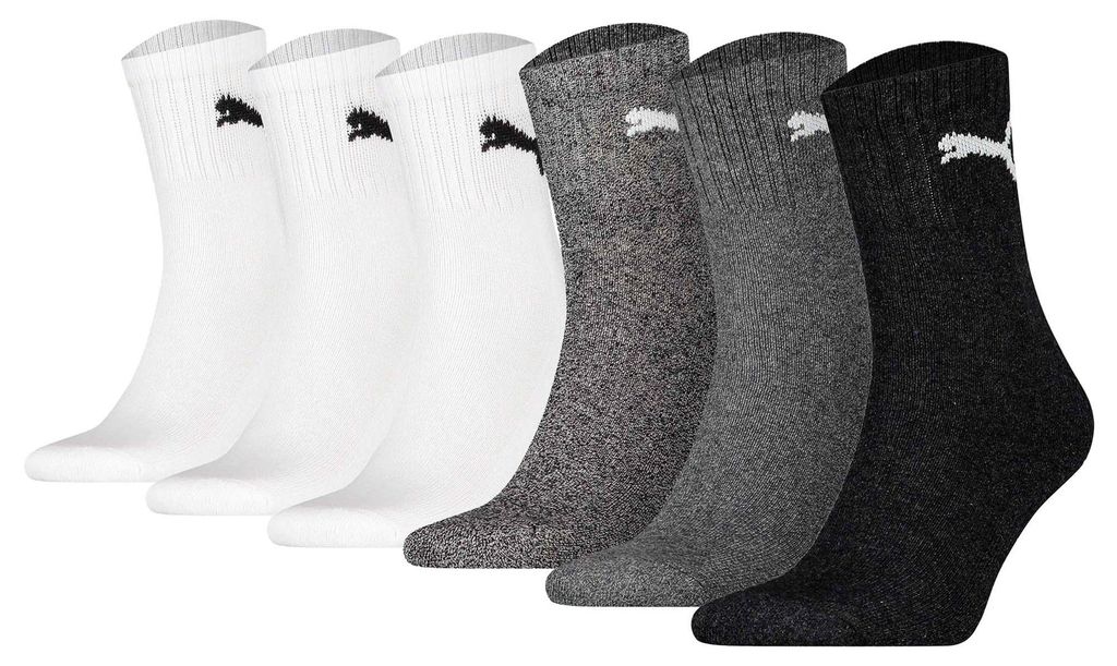 PUMA Uni Sportsocken, 6 Paar - Short Crew Socks, Tennissocken, einfarbig Weiß/Grau 39-42