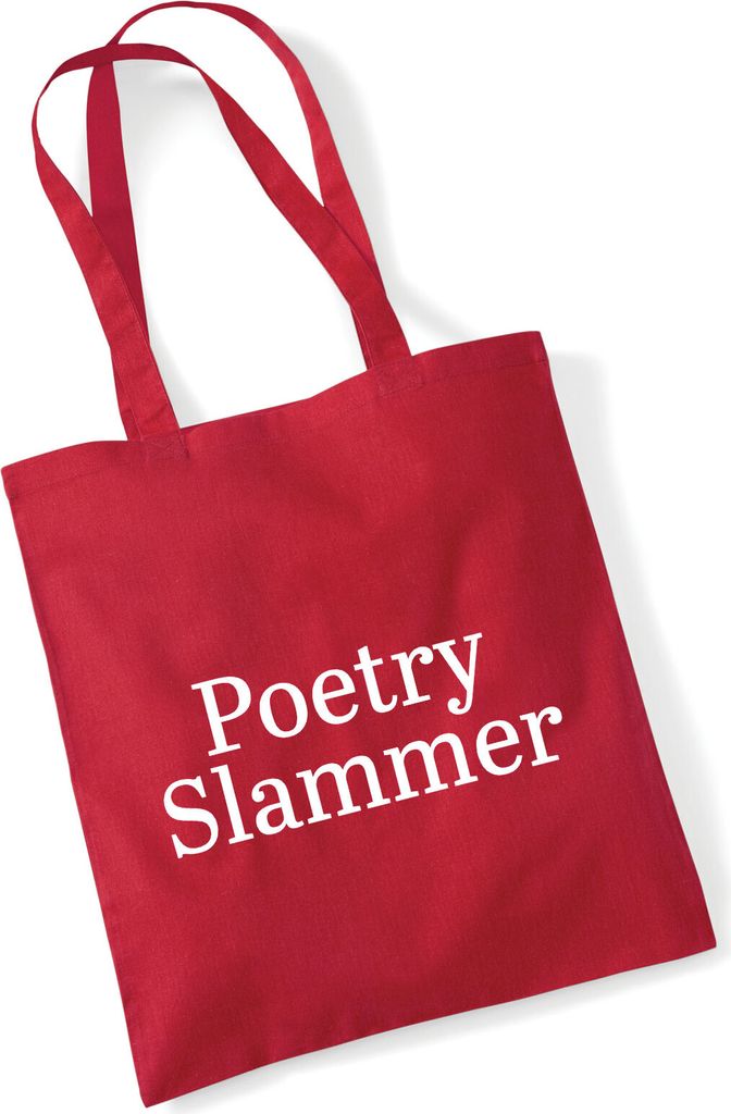 Huuraa Jutebeutel Poetry Slammer Schriftzug 10 Liter Classic Red Baumwolle Tasche Geschenkidee