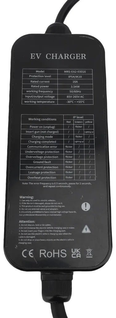 Chargeur Portable Type 2 EV 3.5kW avec Câble 5m et Courant Réglable 16A - 14