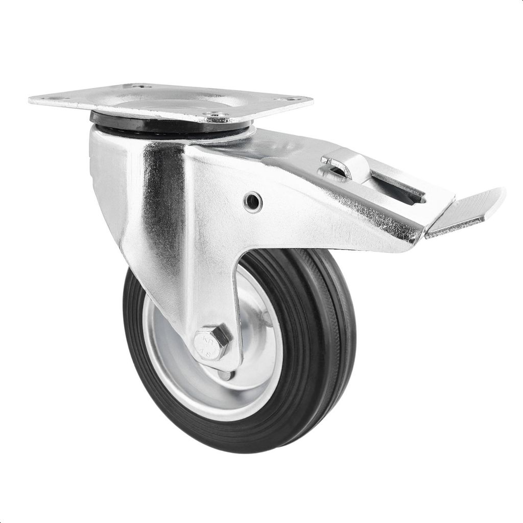 WAGNER Soft-Lenkrolle - Ø 100 mm, Stahl Felge verzinkt, Vollgummi, Bremse & Platte, Tragkraft 70 kg - 04710401