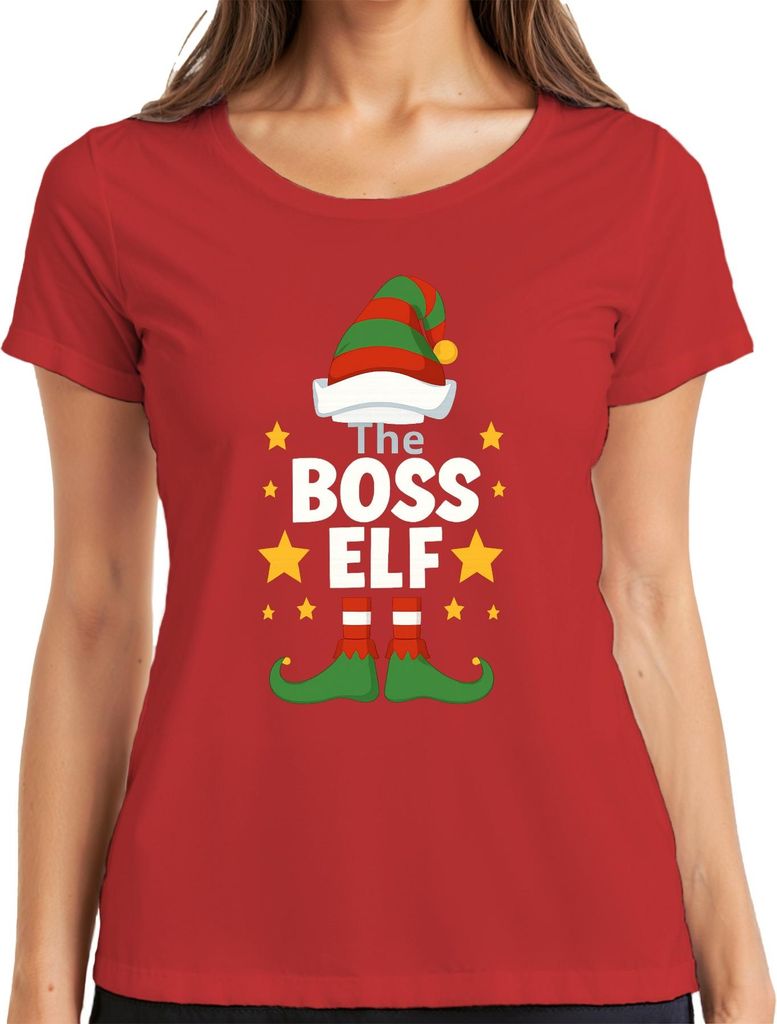 The BOSS ELF Weihnachten Elfen Lustig Weihnachtsfeier Chef Wichtel Damen T-Shirt, Rot, S