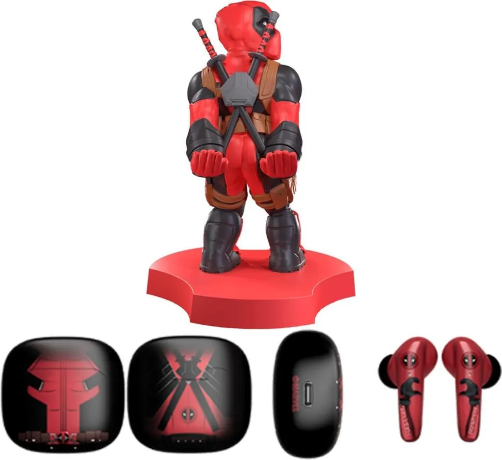 Set Marvel Deadpool: Cuffie Bluetooth Buds Pro e Stand Cable Guy