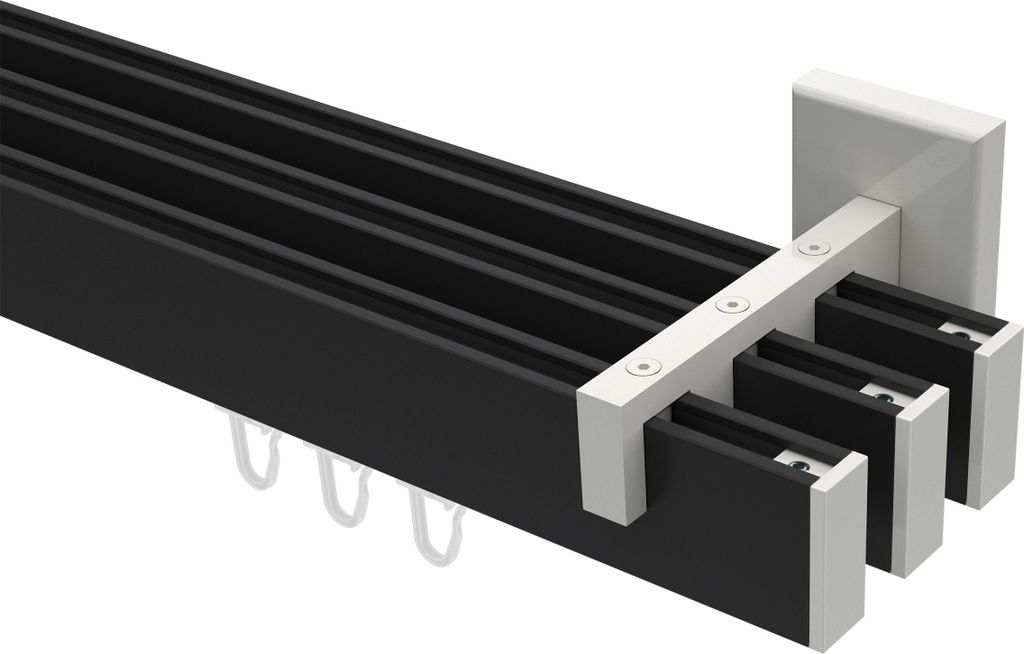 Interdeco Innenlaufstange / Gardinenstange mit Innenlauf Schwarz / Weiß, Typ Smartline Paxo (Kappe), 14x35 mm 3-läufig, 420 cm