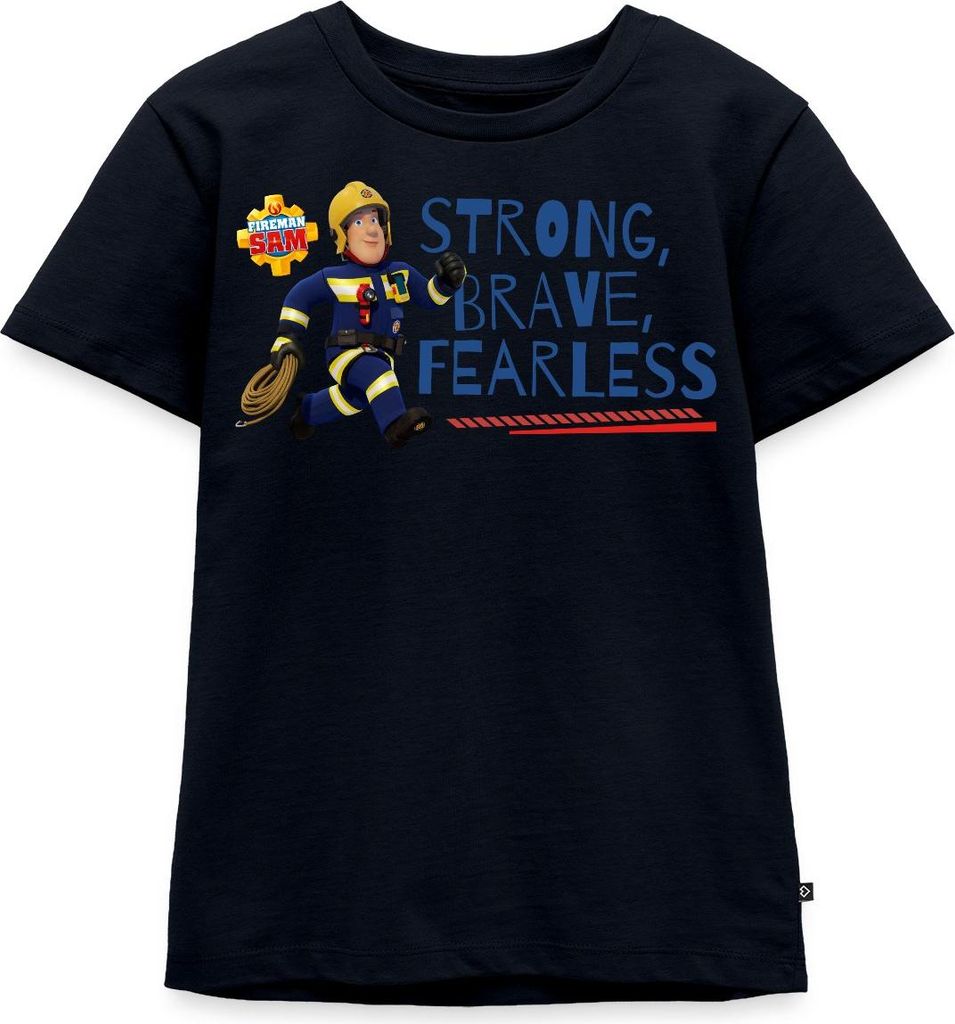 Spreadshirt Feuerwehrmann Sam Strong, Brave, Fearless Kinder Premium T-Shirt, 98/104 (2 Jahre), Navy