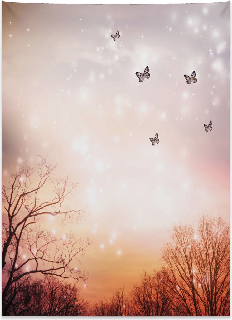 Abakuhaus Fantasie Wandteppich, Schmetterlinge Bäume Himmel aus Weiches Mikrofaser Stoff Kein Verblassen Klare Farben Waschbar, 110 x 150 cm, Baby...