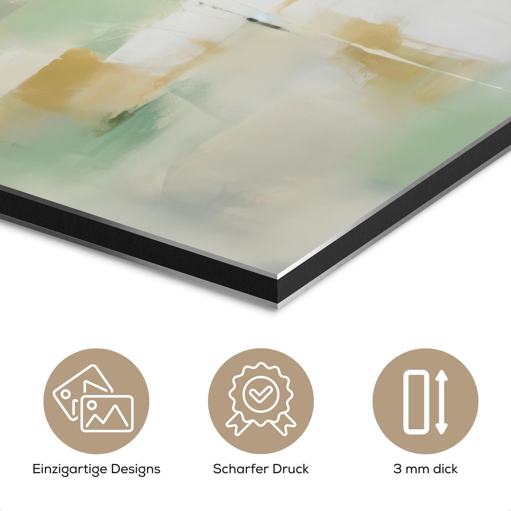 MuchoWow Wanddekoration Metall Metallbild Wandkunst 50x50 cm Abstrakt - Kunst - Weiß - Grün - Modern MuchoWow Aluminium Gemälde - Alubild - Indu...