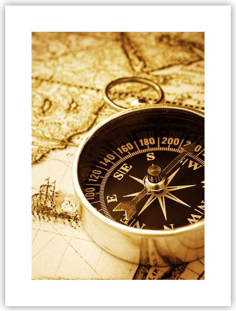 Poster - Poster ohne Rahmen - Kompass alt reisen Reise - 30x40 cm - Wand Bild - Wanddeko - Wandbilder - Kunstposter - Wandposter - Bilder - Kunstdr...