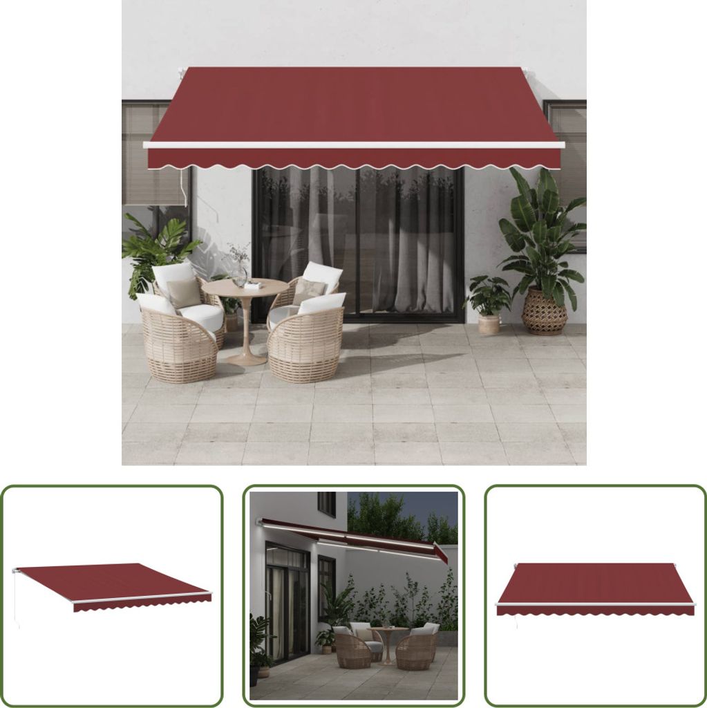 The Living Store Markise Manuell mit LED Weinrot 400x300 cm