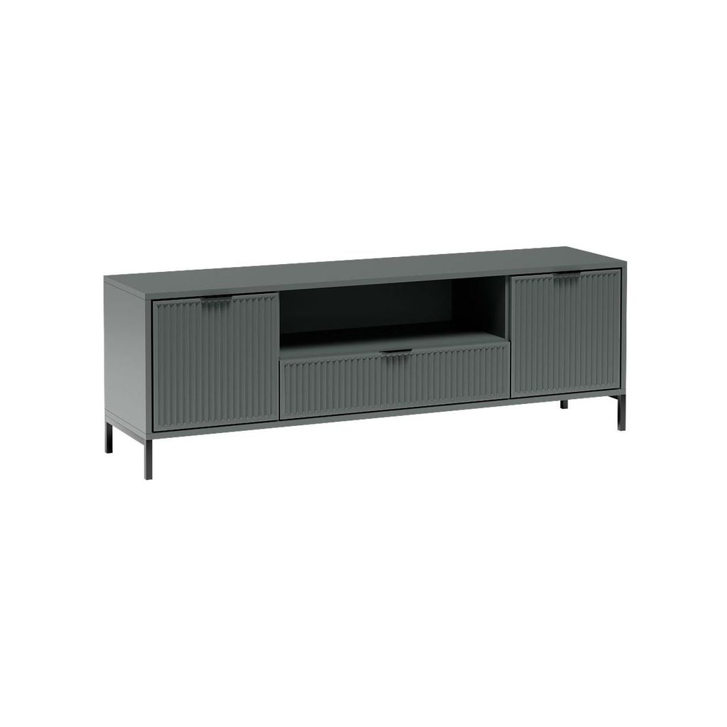 TV-Schrank TV-Lowboard LINNA LS-4 – Geriffelte 2 Türen und 1 Schublade, B:165 cm, Farbe: Green Stone
