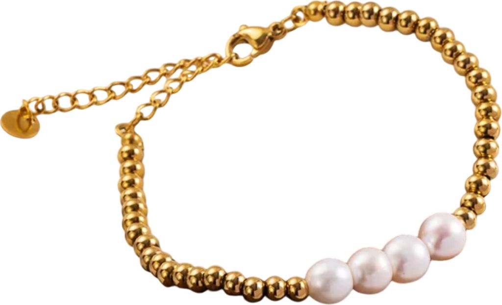 Elegante Fußkette Sweet Pearl - Goldene Perlen und Korallen KP34246