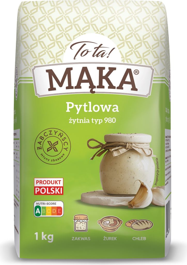 A bag of flour with product information and illustrations.