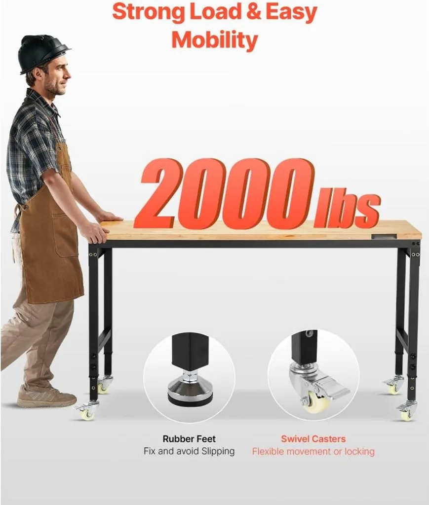 Poste de travail réglable pour atelier 907kg - Établi 152cm avec prises - 2
