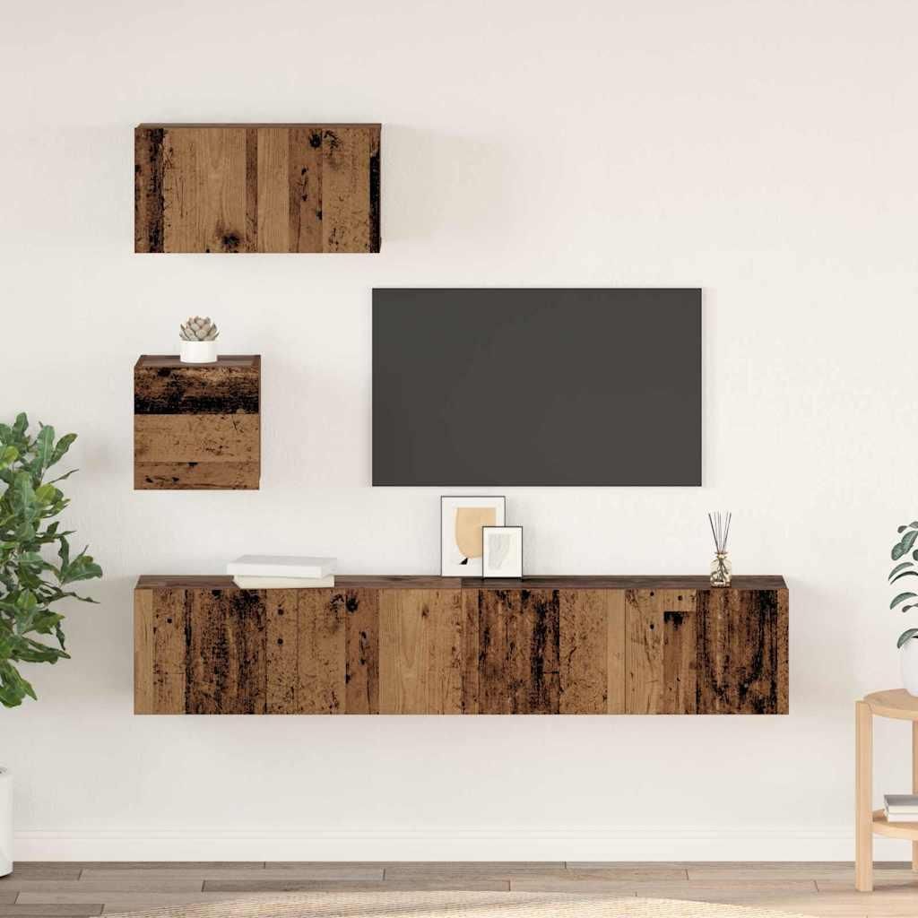 Wand TV Schrank 4 pcs Altholz 80 x 30 x 30,5 cm Holzwerkstoff, TV-Schränke Design Möbel Neu