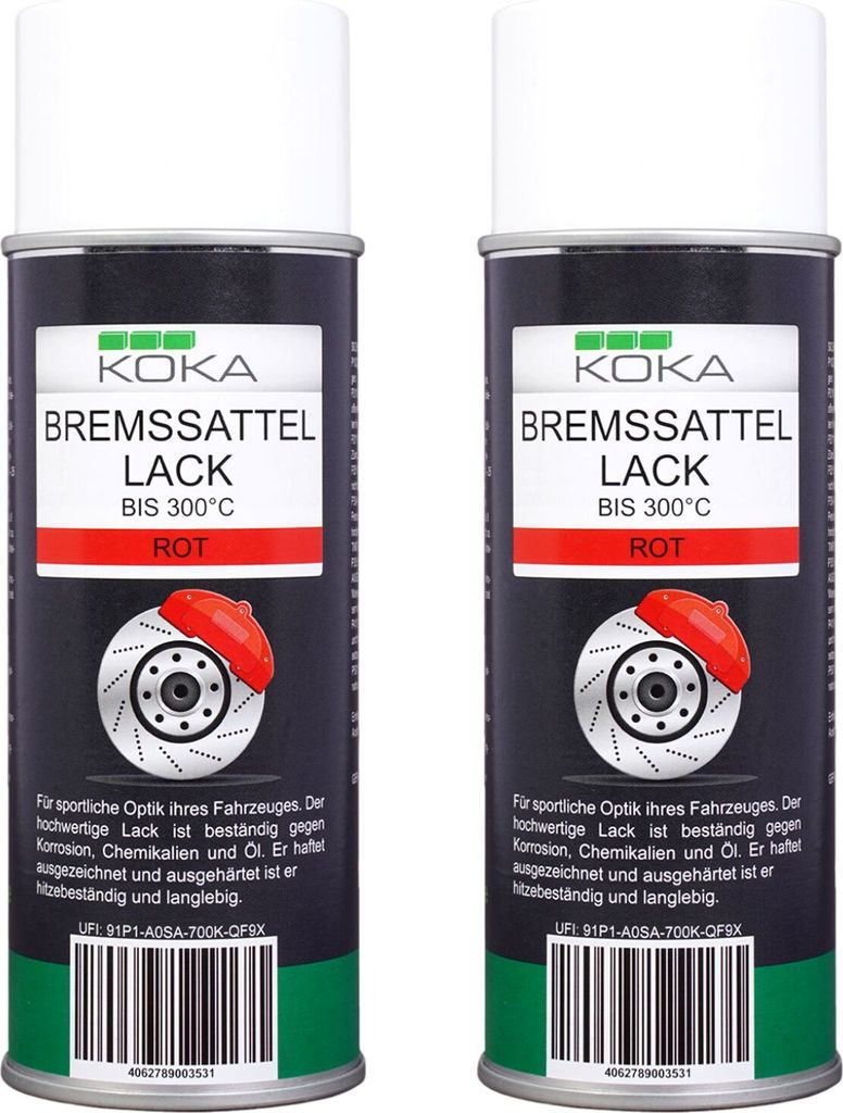 2x Pack KOKA Bremssattellack Rot Thermolack Spray hitzebeständig 300°C Bremsen