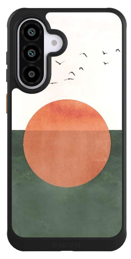 NIVOCASE Hülle für Samsung Galaxy A56 5G Handyhülle NIVOcore Case Schwarz Sonnenschein Sonnenuntergang Vogel