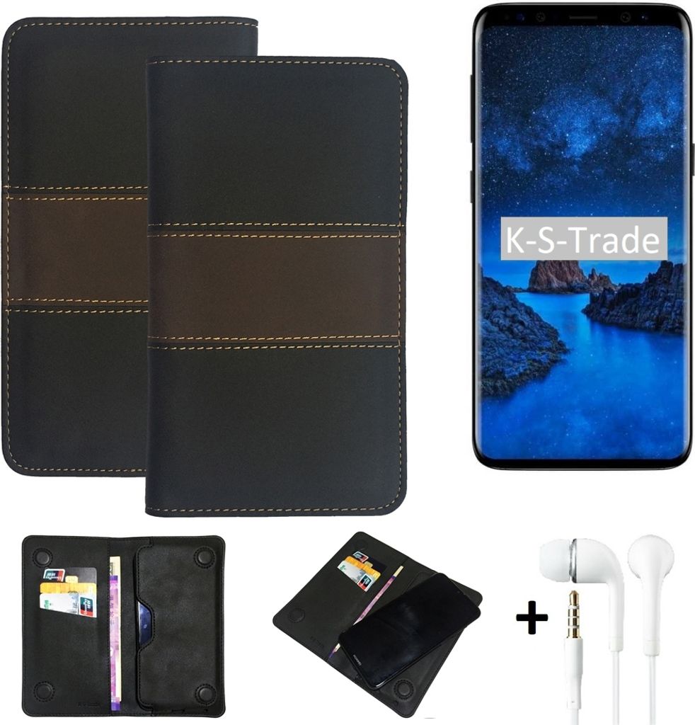 K-S-Trade Handy Hülle + Kopfhörer kompatibel mit Samsung Galaxy S9 Schutz Hülle Walletcase Bookstyle Tasche Schutz Case Handytasche Wallet Cover