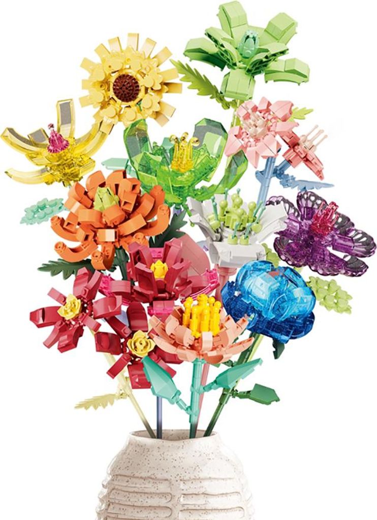 Avizar, 12‐in‐1 Bau‐Set Blumenbouquet aus 1001 Bausteinen, Bunt
