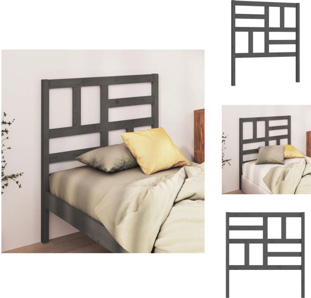 vidaXL Bett-Kopfteil Grau 96x4x104 cm Massivholz Kiefer - Kopf- & Fußenden
