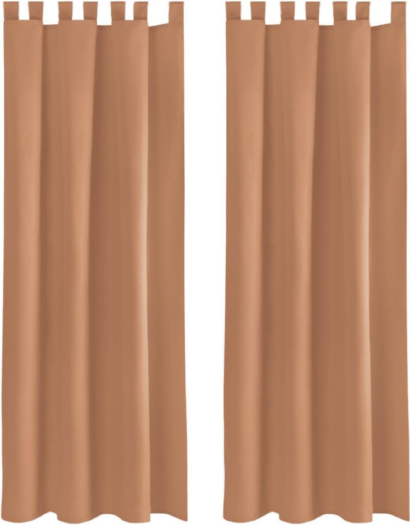 2x Gardinen Ellen Schlaufen inkl. Raffhalter & Hacken (Braun), Größe: 140x145cm