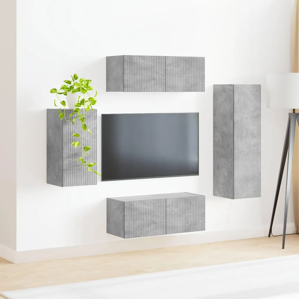 Unité murale TV gain de place gris béton pour grand écran LED - 4