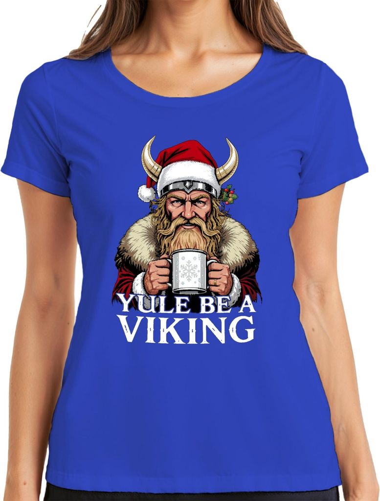 Yule Be A Viking Wikinger Weihnachten Bart Hörner Vintage Damen T-Shirt, Blau, XXL