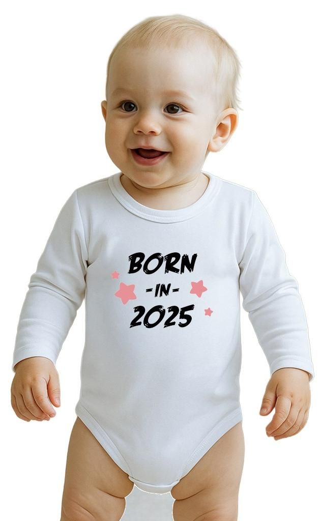 Babybody mit Aufdruck New Baby BORN IN 2025 rosa, Gr. 68 (4-6m)