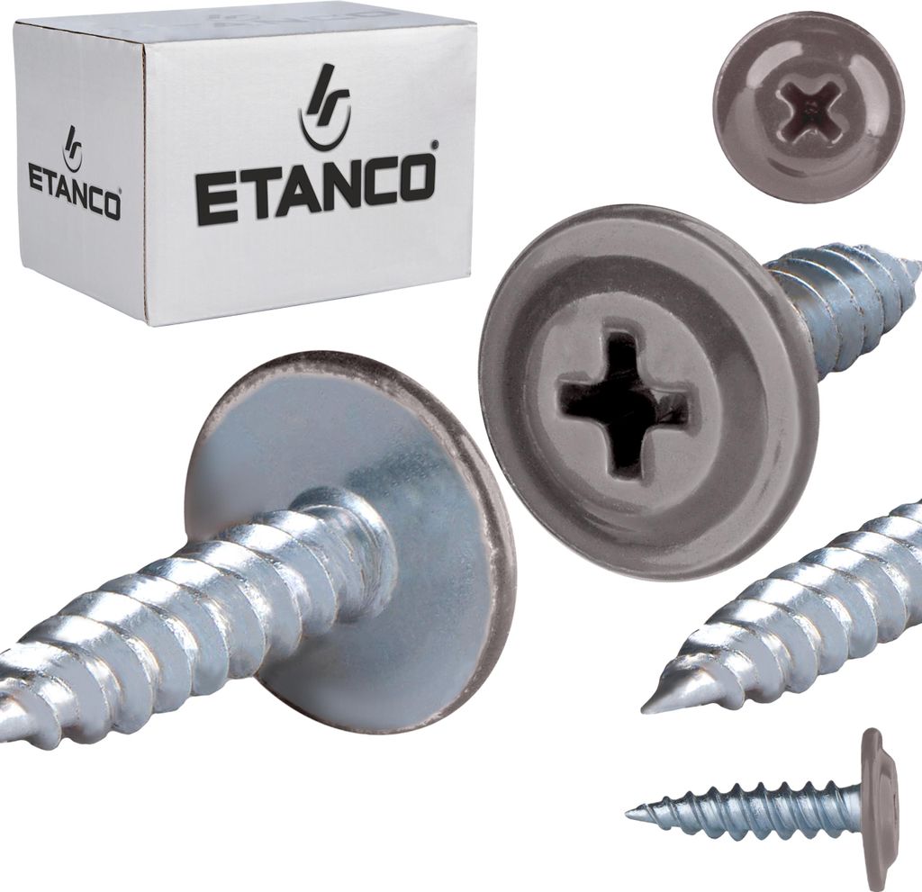 ETANCO GM-S selbstschneidende Blechschrauben Flachkopf RAL 9007 Graualuminium 4,2 x 16 mm 250 Stk.