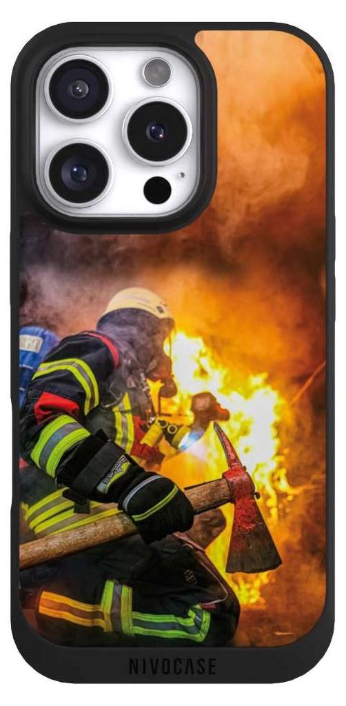 NIVOCASE Handyhülle für Apple iPhone 16 Pro Hülle NIVOpure Case Schwarz Feuer Feuerwehr Lebensretter
