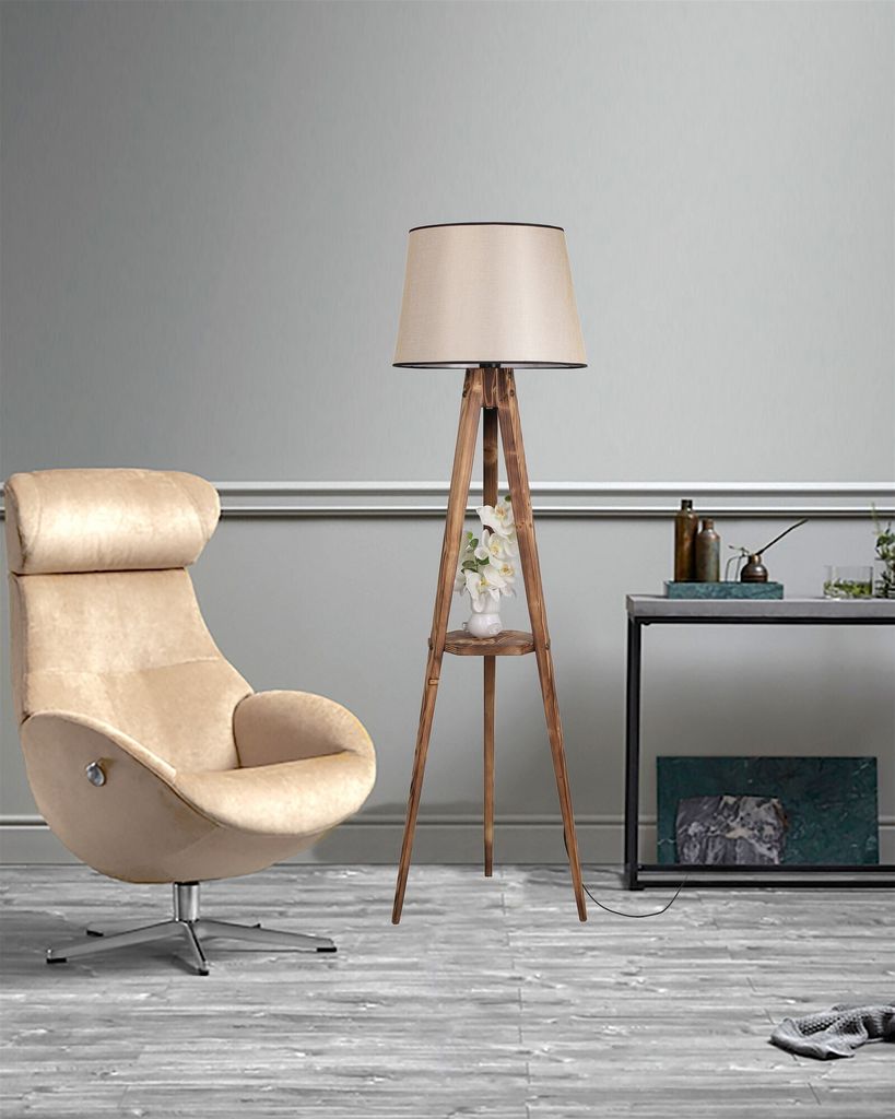 Opviq, Sehbalı Tripod Yanık Lambader Pramit Açık Hasır Abajurlu, Stehlampen, Braun, Holz, 45 x 45 x 160 cm