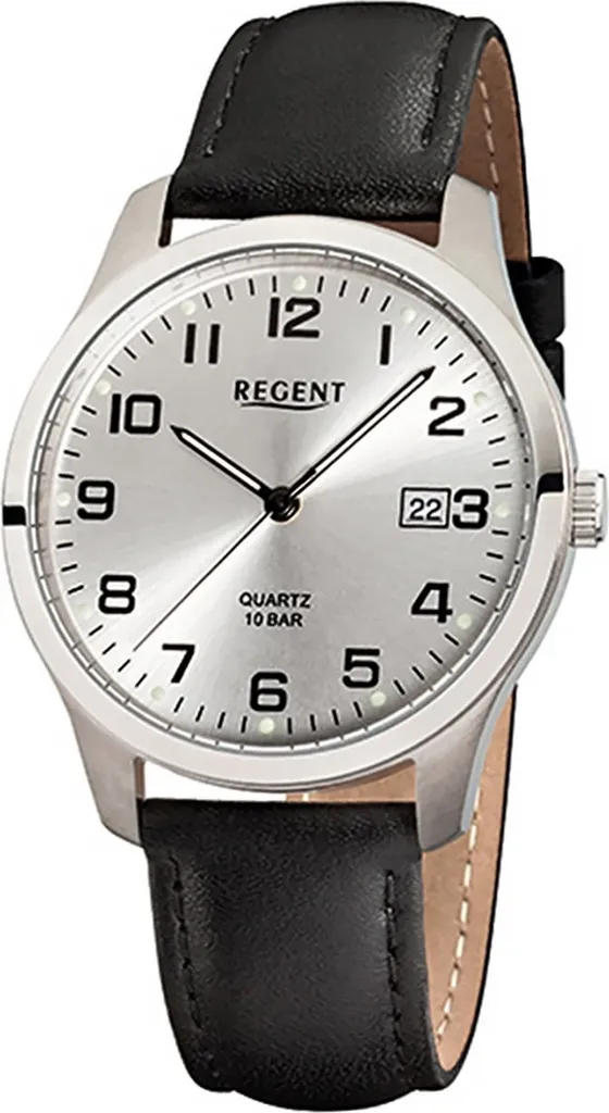 Montre homme Regent F-931 idéale pour le bureau en titane noir et cuir